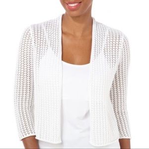 JONES NEW YORK Short Crochet Open Front Cardigan